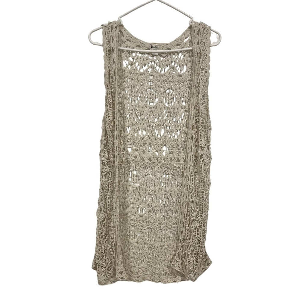 Mudd Sweater Vest Medium White Crochet Open Knit Boho Festival Layering